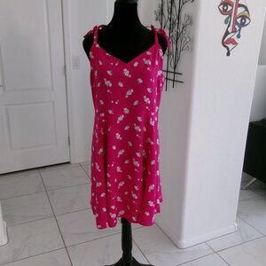 New GAP Fuchsia Pink & White Skater Sundress L Shoulder Ties V-Neck